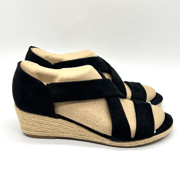 Lifestride Womens 9M Siesta Black Microsuede Espadrilles Wedges Sandals Shoes - Picture 1 of 14
